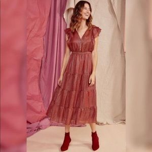 Anthropologie Dolan Sawyer Silk Ruffled Flutter Midi Dress S